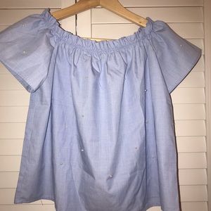 Off-the-shoulder pearl blouse// STRADIVARIUS